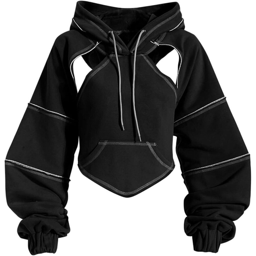 Women's Cotton Cutout Crop Hoodie Backless Long Sleeve Gothic Punk